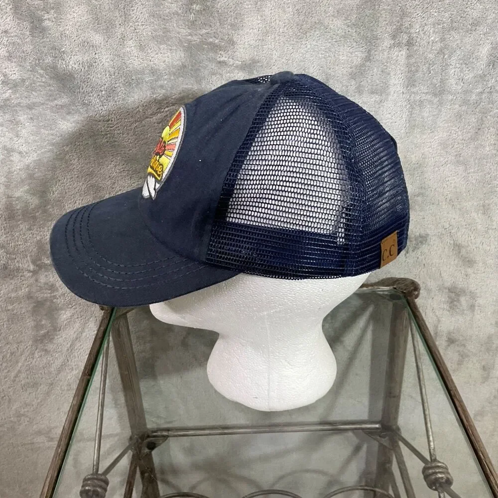 C.C Exclusive Hello Sunshine Patch Ponytail Baseball Cap Distressed Mesh Trucker